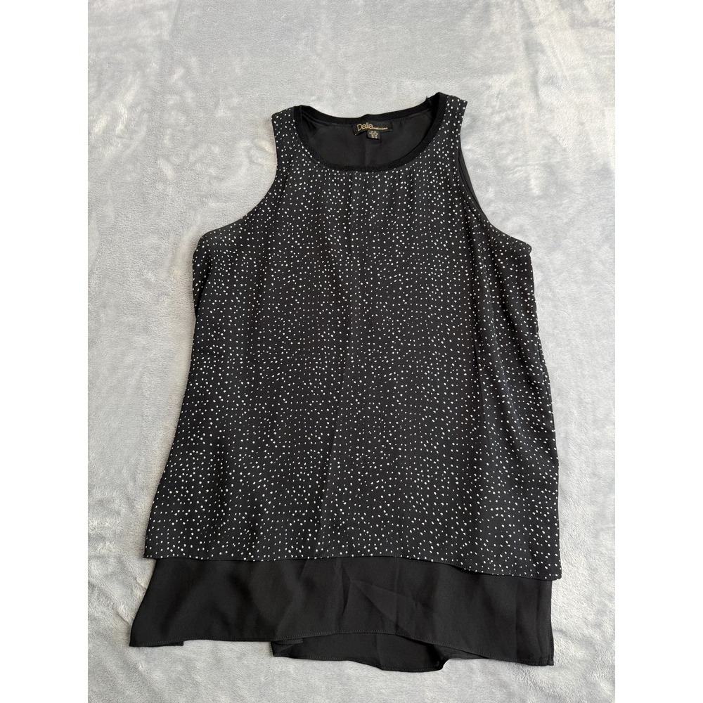 Dalia Blouse Womens XS Black White Polka Dot Sleeveless Layered Hem Round Neck